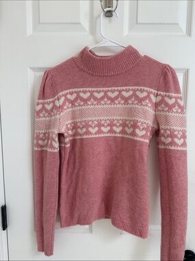 Generation Love Pink and Cream Heart-Pattern Knit Turtleneck Sweater